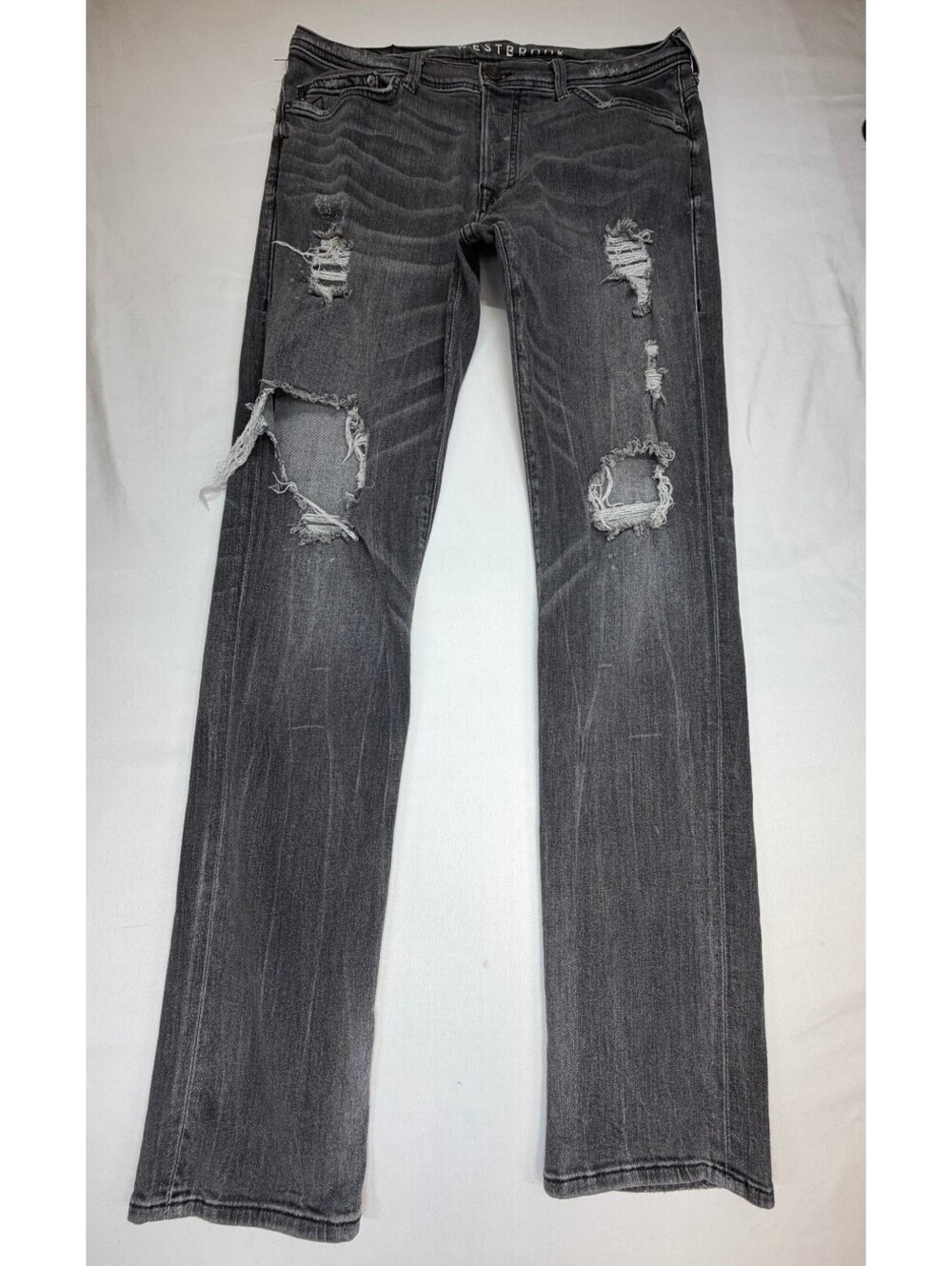 True Religion Men's Relaxed Skinny Jeans Heavy Distressed Cut-out  Size 36 Black